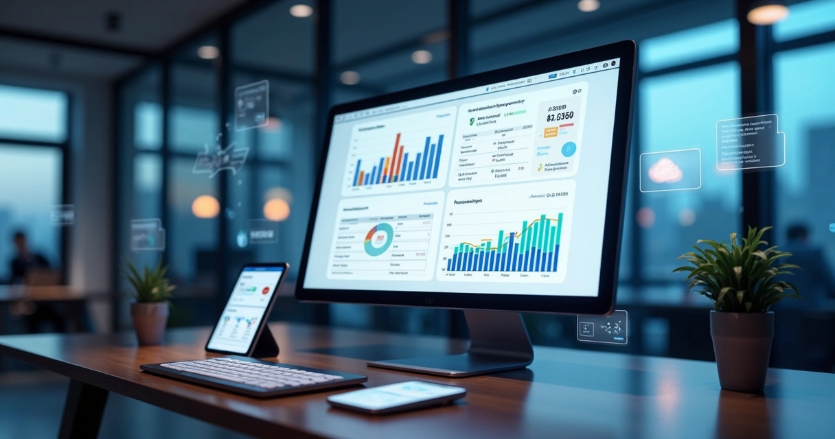 Tela de computador exibindo dashboard de gateway de pagamentos integrando múltiplos adquirentes e gráficos financeiros detalhados