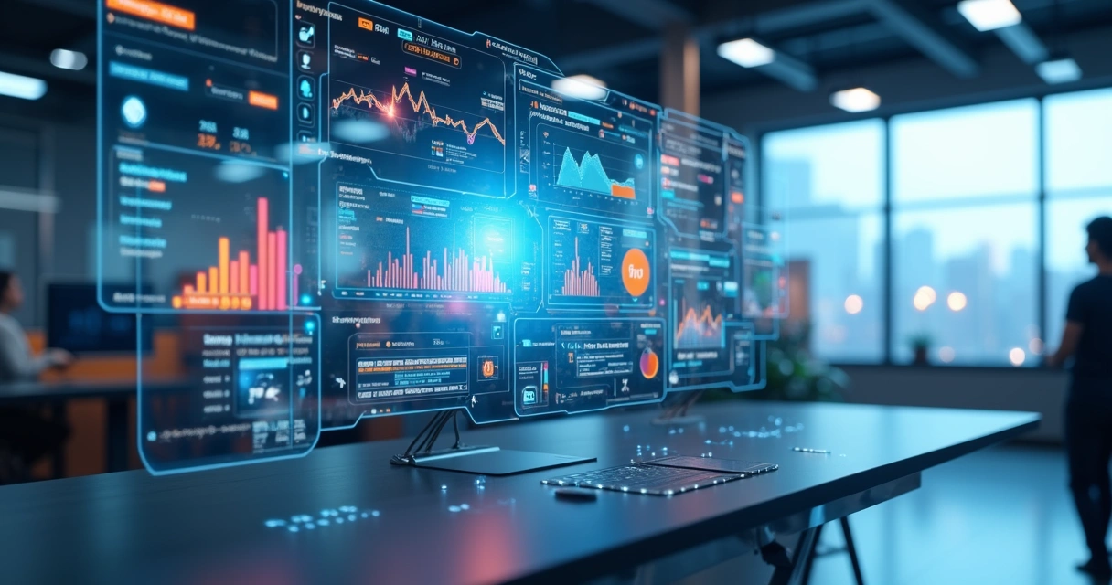 Interface moderna de plataforma financeira digital com gráficos, módulos e ícones de nuvem e segurança